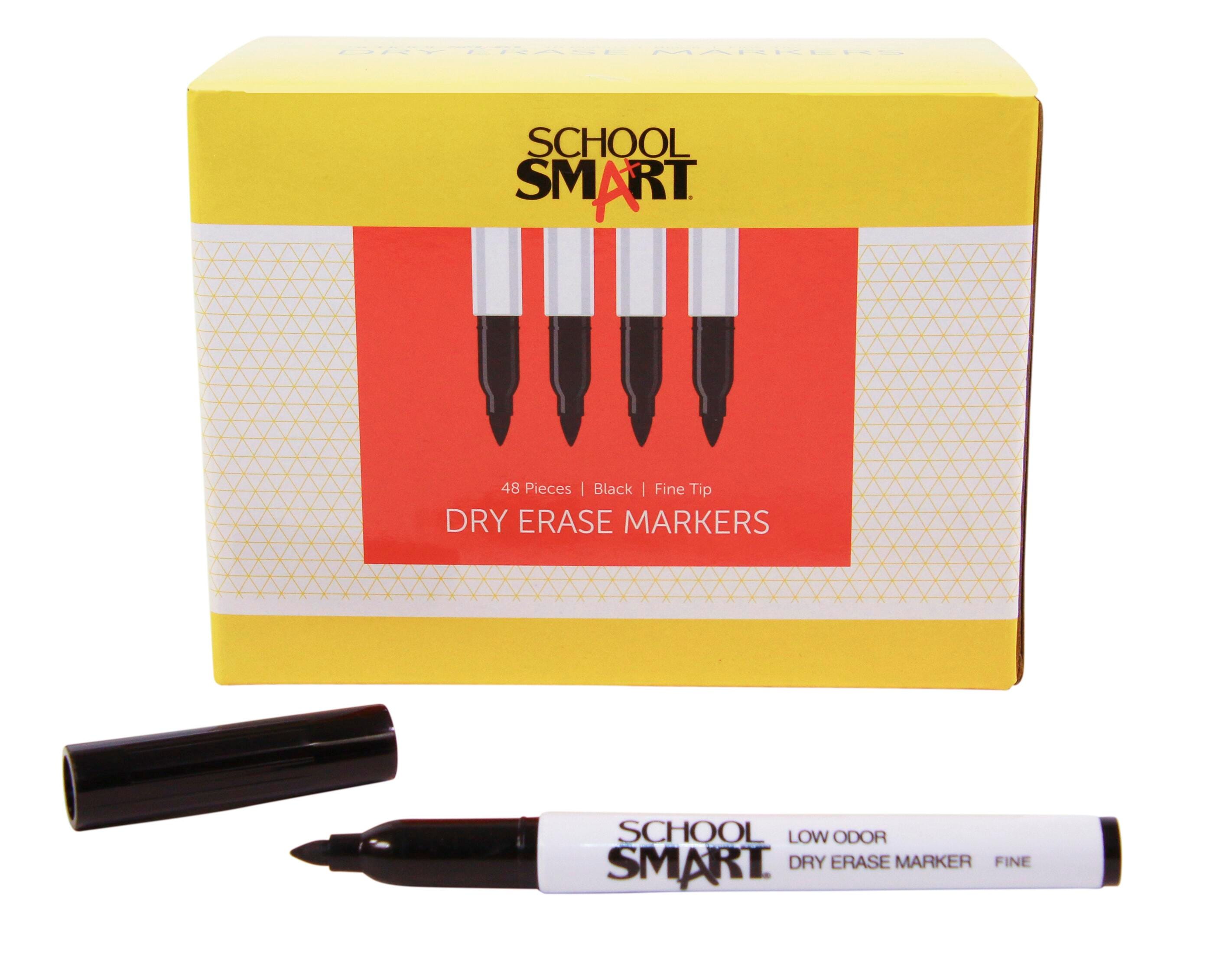 School Smart Dry Erase Pen Style Markers, Fine Tip, Black, Pack of 48 1593104